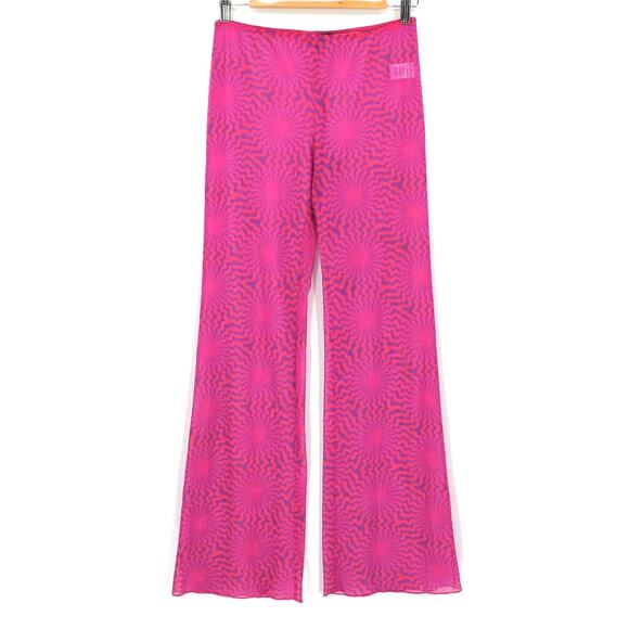 Pink Purple Mesh Flare Pants Psychedelic Sheer Festival Y2K‎ Groovy Rave Size M - Picture 1 of 7